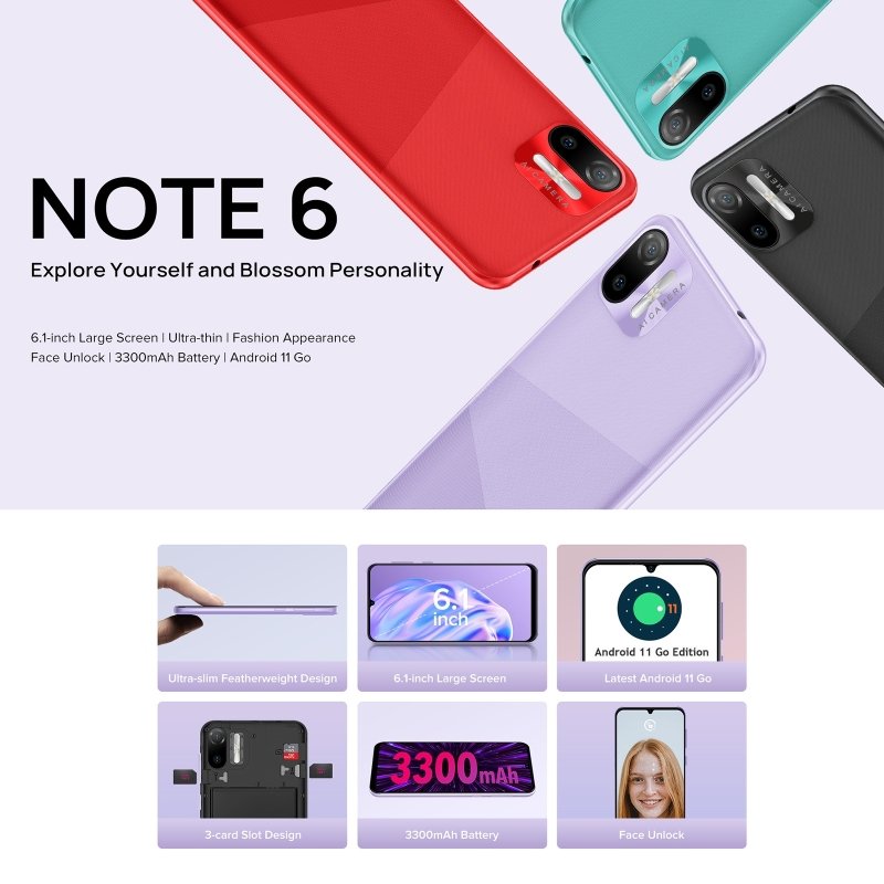 Cheapest Unlocked Ulefone Note 6 Smart Phone 1GB+32GB Face ID 6.1 inch IPS Screen Android 3G Phone Dual SIM